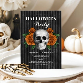 Elegant Gothic Blommigt Skull Halloween Inbjudningar