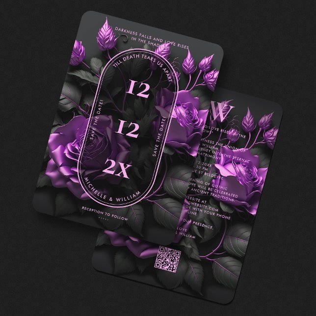 Elegant Gothic Bröllop Blommigt Boho Lila Ro Spara Datumet (Elegant Gothic Wedding Rustic Floral Boho Purple Save The Date
)