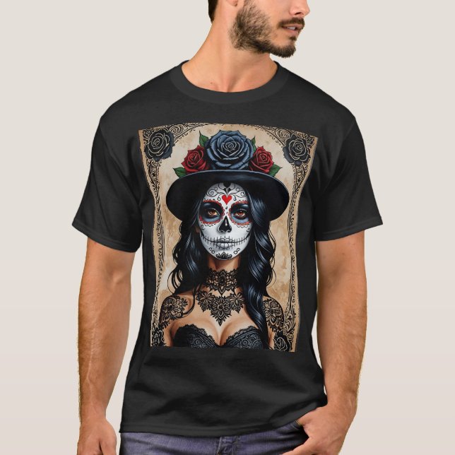 Elegant Gothic Catrina Sugar Skull Tee (Framsida)