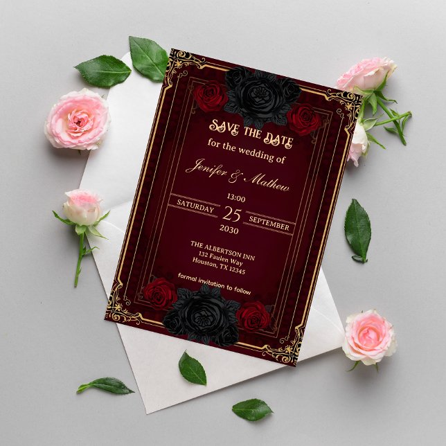 Elegant Gothic Dark Romance Wedding Save the Date Inbjudningar (Skapare uppladdad)