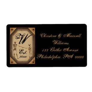 Elegant Gothic Deco Skeletons Bröllop Monogram Lab Fraktsedel