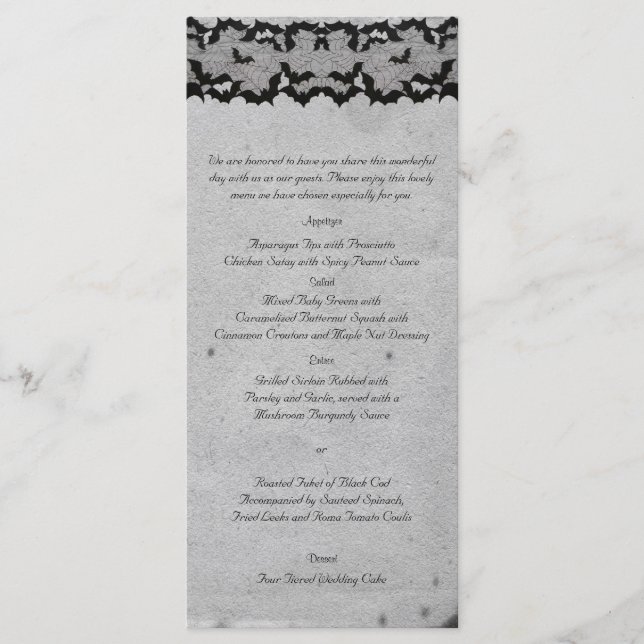 Elegant Gothic Fladdermus Snöre Posh Bröllop Menu Meny (Framsida)