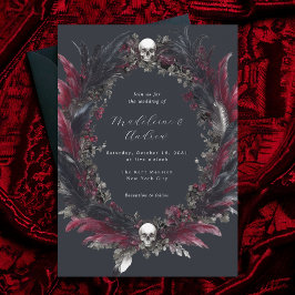 Elegant Gothic Grått Red Feather WAN Bröllop Inbjudningar