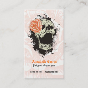 Elegant gothic grunge skalle & orange ro anpassnin visitkort