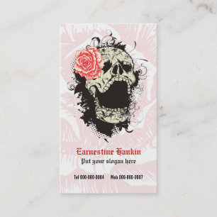 Elegant gothic grunge skalle & röd ros anpassnings visitkort