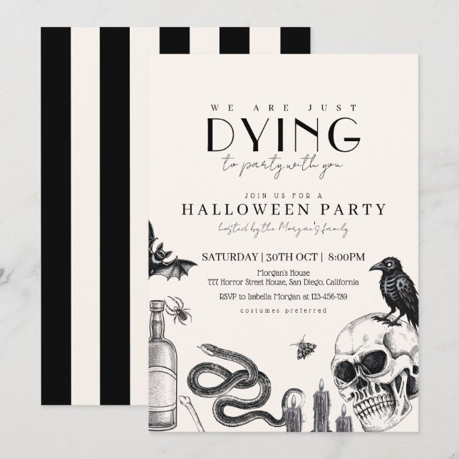 Elegant Gothic Halloween fest med Döskallar Inbjudningar (Fram/baksida)