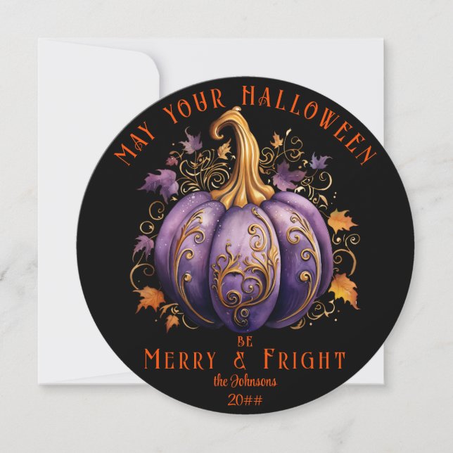 Elegant Gothic Halloween Merry Fright Family Photo Julkort (Framsida)