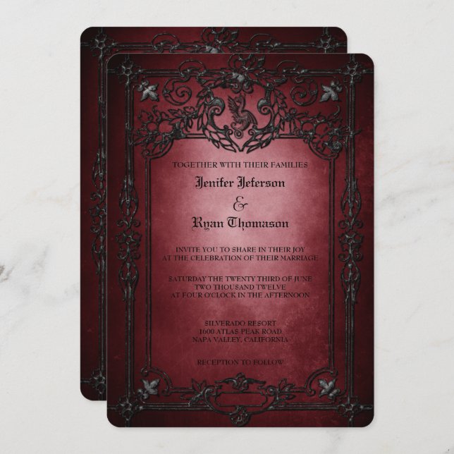 Elegant gothic halloween wedding Invitation Inbjudningar (Fram/baksida)