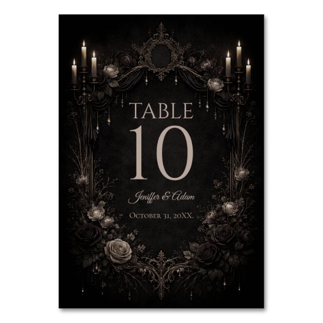 Elegant Gothic Halloween Wedding Table number Bordsnummer (Framsidan)