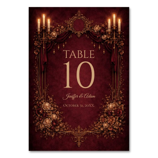 Elegant Gothic Halloween Wedding Table number Bordsnummer (Framsidan)