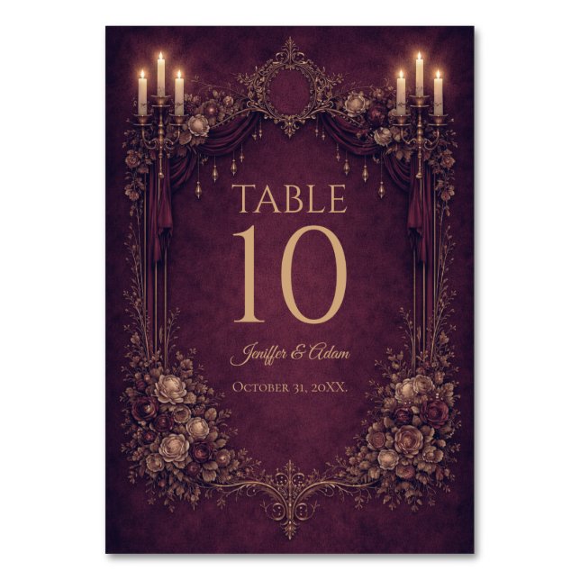 Elegant Gothic Halloween Wedding Table number Bordsnummer (Framsidan)