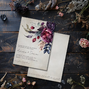 Elegant Gothic Lila Watercolor Blommigt Bröllop Inbjudningar