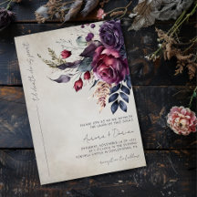 Elegant Gothic Lila Watercolor Blommigt Bröllop
