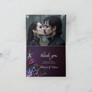 Elegant Gothic Mörk Flower Bröllop Photo Tack Kort