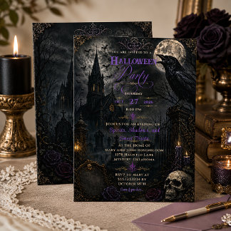 Elegant Gothic Raven Kyrkogård Halloweenfest | Inbjudningar