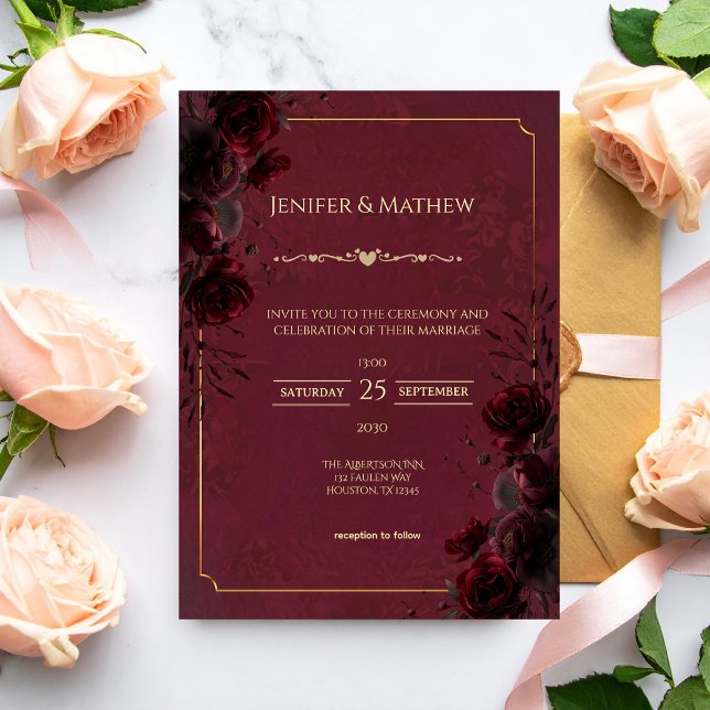 Elegant Gothic Red and Black Romance Wedding  Inbjudningar (Skapare uppladdad)
