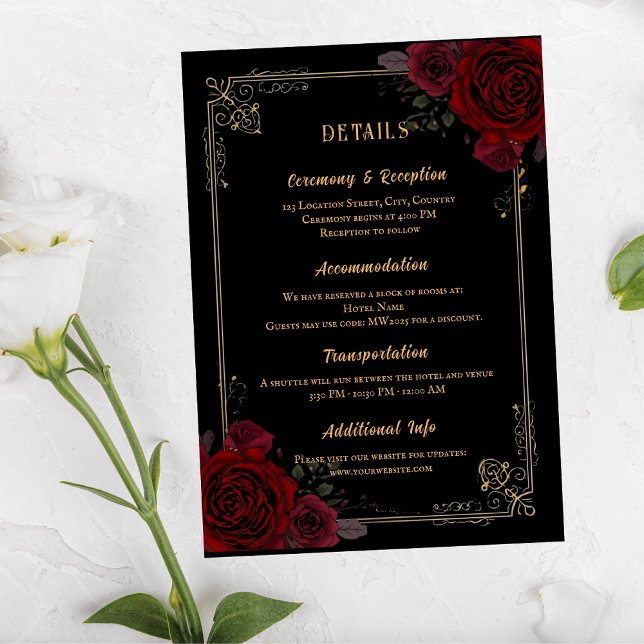 Elegant Gothic Romance Roses Wedding Tilläggskort (Skapare uppladdad)