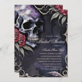 Elegant Gothic Skull & Red Roses Bridal Shower Inbjudningar