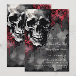 Elegant Gothic Skull & Ro Bröllop Inbjudningar