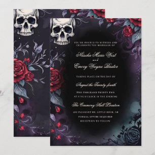 Elegant Gothic Skull & Ro Bröllop Inbjudningar
