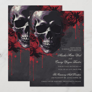 Elegant Gothic Skull & Ro Bröllop Inbjudningar