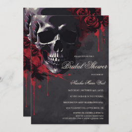 Elegant Gothic Skull & Roses Bridal Shower Inbjudningar