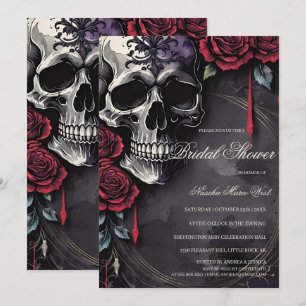 Elegant Gothic Skull & Roses Bröllopsdusch Inbjudningar