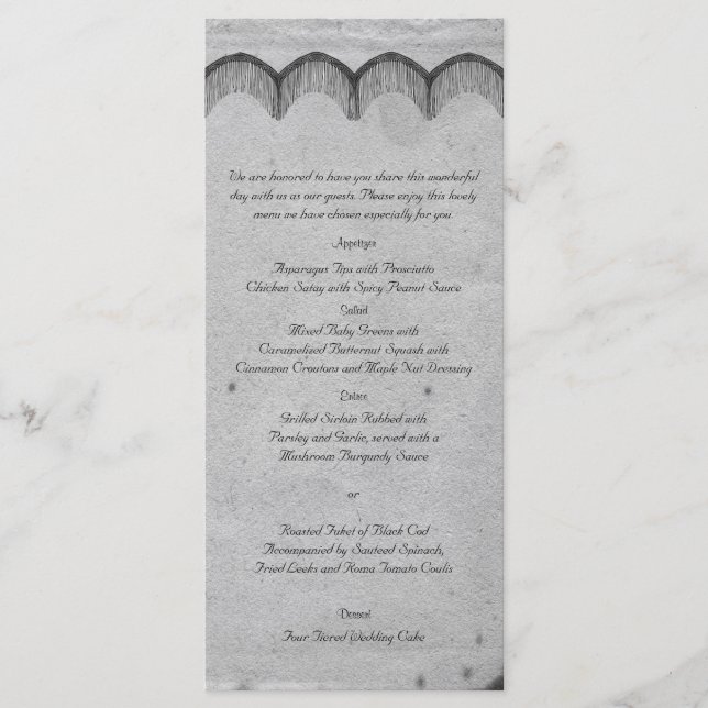 Elegant Gothic Snöre Posh Bröllop Menu Meny (Framsida)