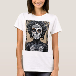 Elegant Gothic Sugar Skull Blommigt Art T-Shirt