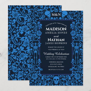 Elegant Gothic Victorian Blue Bröllop Inbjudningar