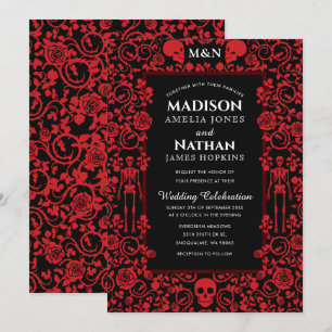 Elegant Gothic Victorian Red & Black Bröllop Inbjudningar