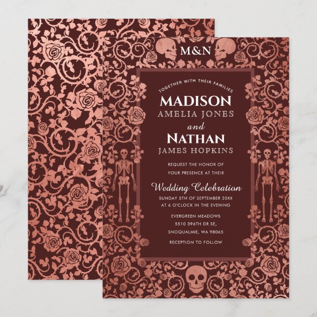 Elegant Gothic Victorian Ro Gold Foil Bröllop Inbjudningar (Fram/baksida)
