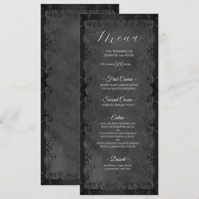 Elegant Gothic Wedding Menu Meny (Fram/baksida)