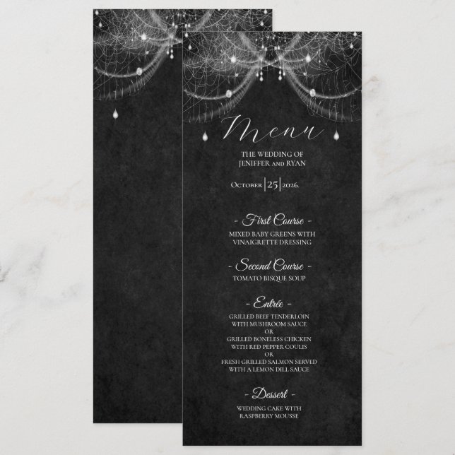 Elegant Gothic Wedding Menu Meny (Fram/baksida)