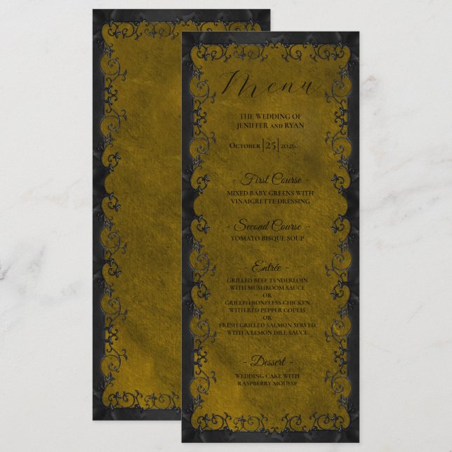 Elegant Gothic Wedding Menu Meny (Fram/baksida)
