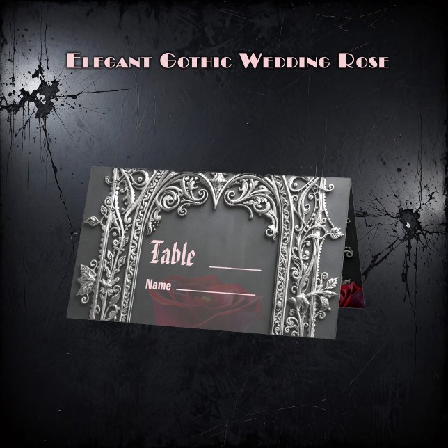 Elegant Gothic Wedding Rose Frame Placeringskort (Skapare uppladdad)