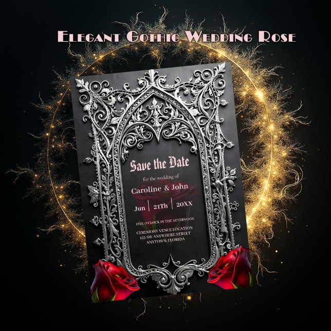 Elegant Gothic Wedding Rose Frame  Spara Datumet (Skapare uppladdad)