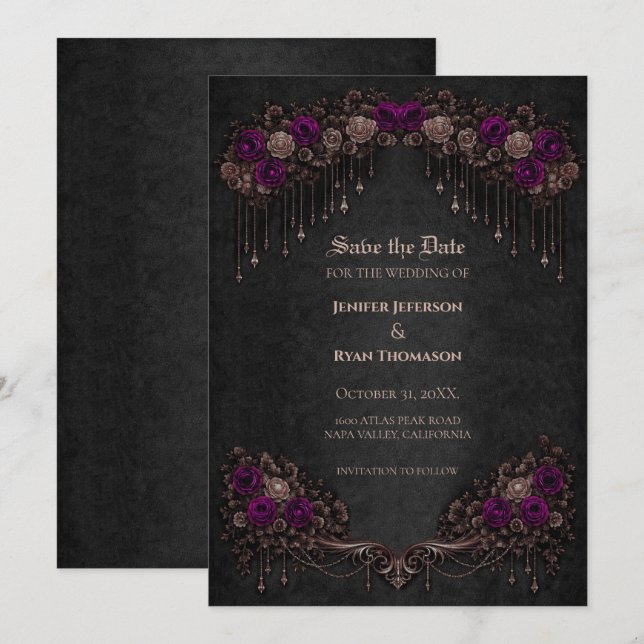 Elegant Gothic wedding save the date invitation Meddelande (Fram/baksida)