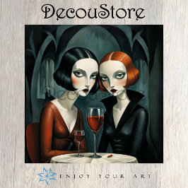 Elegant Gothic Women with Wine Glass Decoupage