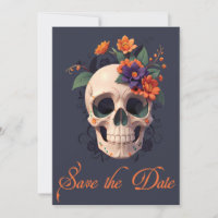 Elegant gotisk 3D blomster skalle Spara datum 