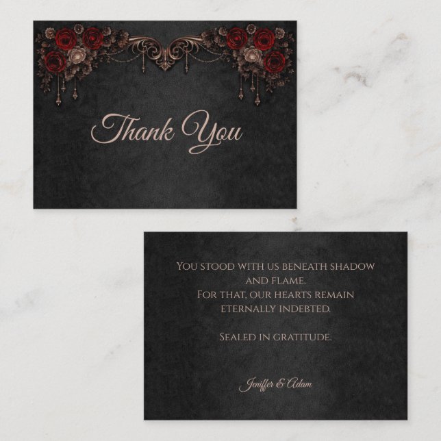 Elegant gotisk blommande bröllop tack anteckningskort (Fram/baksida)