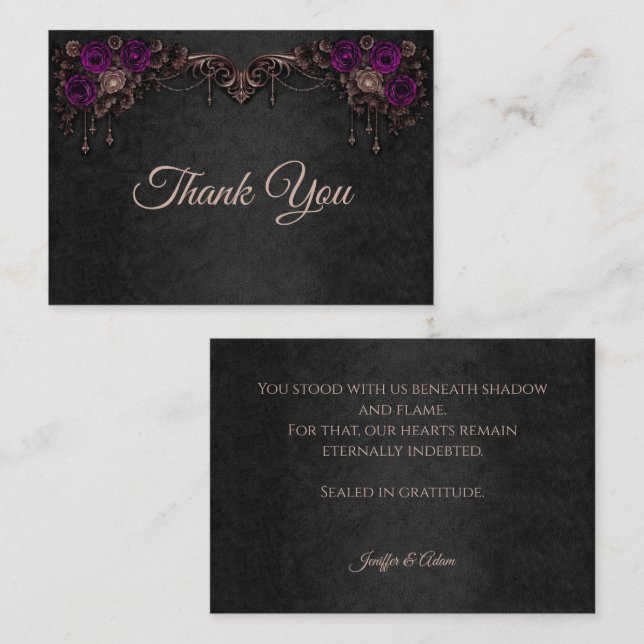 Elegant gotisk blommande bröllop tack anteckningskort (Fram/baksida)