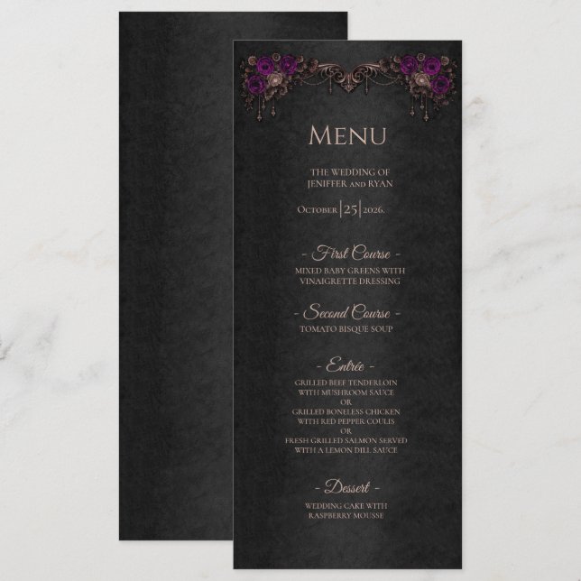 Elegant gotisk blommande Halloween bröllopsmeny Meny (Fram/baksida)