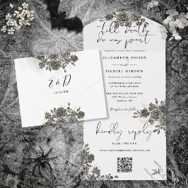 Elegant gotisk blommande rosor QR-kod bröllop