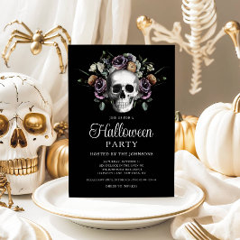 Elegant gotisk blomskalle Halloween Inbjudningar