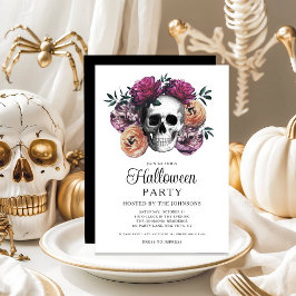 Elegant gotisk blomskalle Halloween Inbjudningar