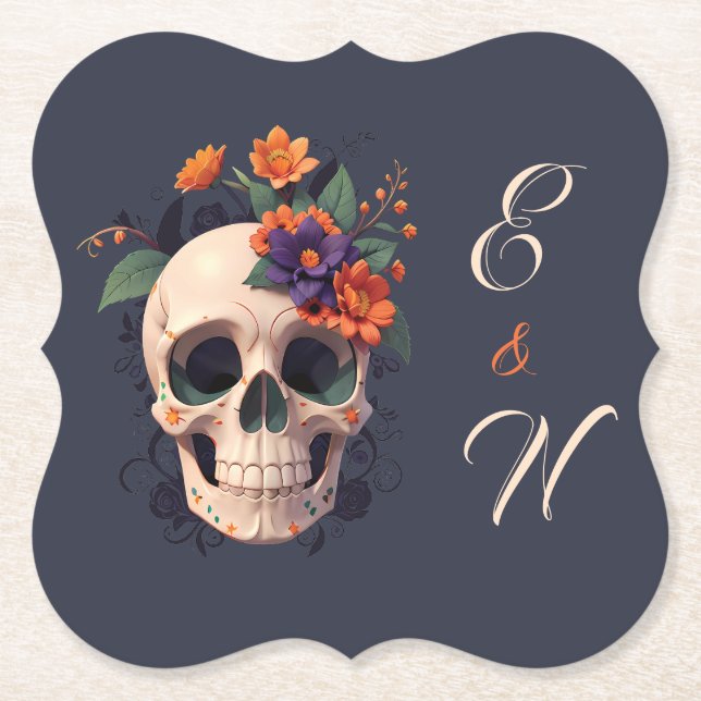 Elegant gotisk blomster minimal monogram bröllop  underlägg papper (Framsida)