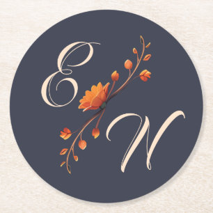 Elegant gotisk blomster minimal monogram bröllop underlägg papper rund