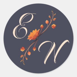 Elegant gotisk blomster Monogram Bröllopsdekal Runt Klistermärke