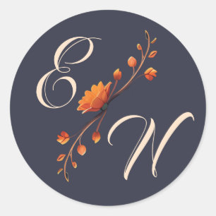 Elegant gotisk blomster Monogram Bröllopsdekal Runt Klistermärke